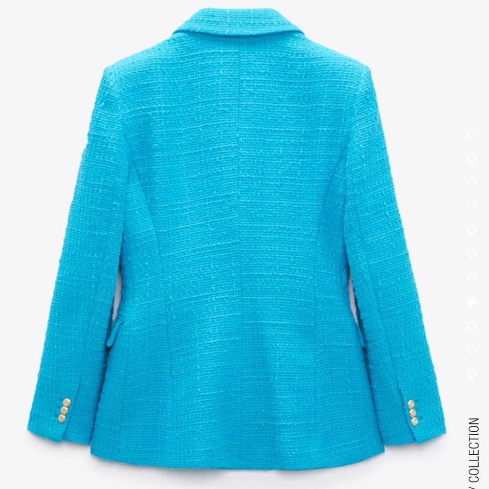 Zara Bright Turquoise Double-Breasted Tweed Blazer - Picture 8 of 8